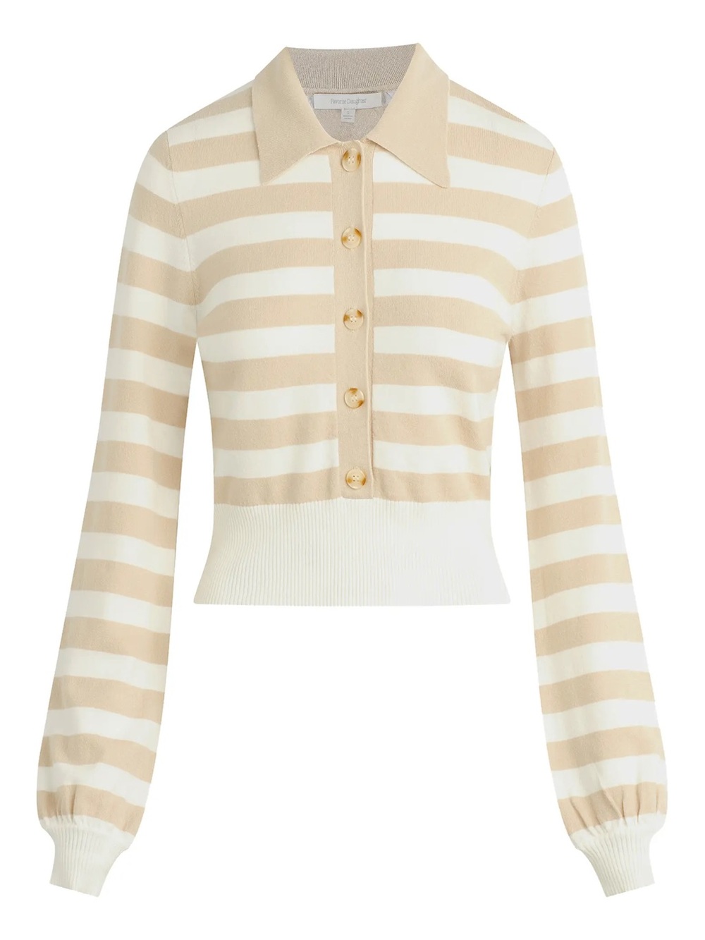 FAVORITE DAUGHTER The Belle Polo Cardigan Beige Ivory Stripes